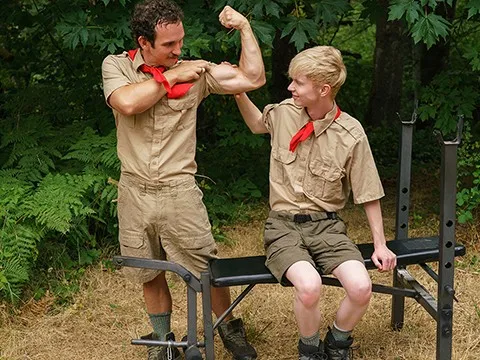 Oversexed Scoutleader disrobes with an